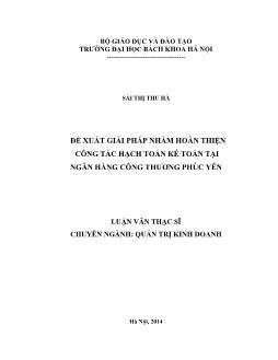 Luận văn Đề xuất giải pháp nhằm hoàn thiện công tác hạch toán kế toán tại ngân hàng công thương Phúc Yên