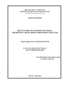 Luận văn Đề xuất một số giải pháp xây dựng thị trường chứng khoán phái sinh ở Việt Nam