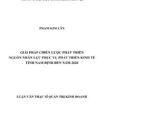 Luận văn Giải pháp chiến lược phát triển nguồn nhân lực phục vụ phát triển kinh tế tỉnh Nam định đến năm 2020