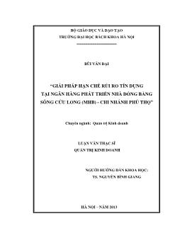 Luận văn Giải pháp hạn chế rủi ro tín dụng tại ngân hàng phát triển nhà đồng bằng sông Cửu long (mhb) - Chi nhánh Phú Thọ