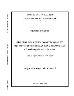 Luận văn Giải pháp hoàn thiện công tác quản lý rủi ro tín dụng tại ngân hàng thương mại cổ phần quốc tế Việt Nam