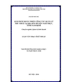 Luận văn Giải pháp hoàn thiện công tác quản lý thu thuế tại địa bàn huyện Nam trực, tỉnh Nam Định