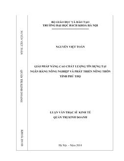 Luận văn Giải pháp nâng cao chất lượng tín dụng tại ngân hàng nông nghiệp và phát triển nông thôn tỉnh Phú Thọ