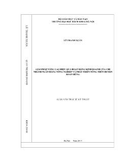 Luận văn Giải pháp nâng cao hiệu quả hoạt động kinh doanh của chi nhánh ngân hàng nông nghiệp và phát triển nông thôn huyện Đoan Hùng