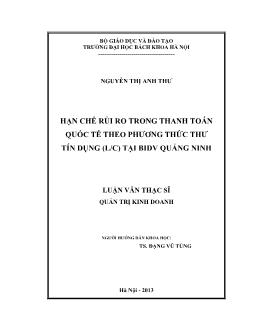 Luận văn Hạn chế rủi ro trong thanh toán quốc tế theo phương thức thư tín dụng (l/c) tại BIDV Quảng Ninh