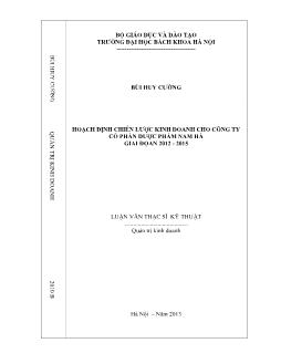 Luận văn Hoạch định chiến lược kinh doanh cho công ty cổ phần dược phẩm Nam hà giai đọan 2012 - 2015