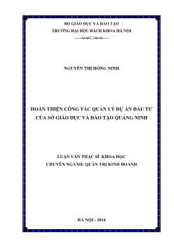 Luận văn Hoàn thiện công tác quản lý dự án đầu tư của sở giáo dục và đào tạo Quảng Ninh