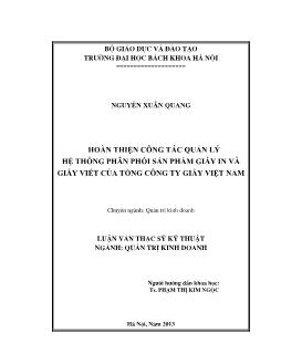 Luận văn Hoàn thiện công tác quản lý hệ thống phân phối sản phẩm giấy in và giấy viết của tổng công ty giấy Việt Nam