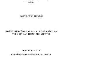 Luận văn Hoàn thiện công tác quản lý ngân sách xã trên địa bàn thành phố Việt Trì