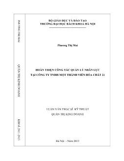 Luận văn Hoàn thiện công tác quản lý nhân lực tại công ty TNHH một thành viên hóa Chất 21