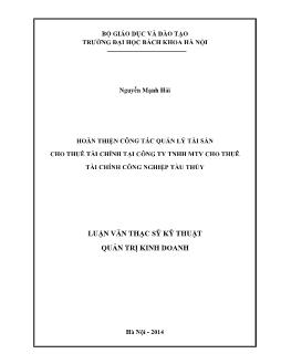Luận văn Hoàn thiện công tác quản lý tài sản cho thuê tài chính tại công ty TNHH MTV cho thuê tài chính công nghiệp Tàu Thủy
