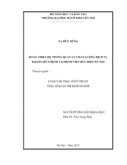 Luận văn Hoàn thiện hệ thống quản lý chất lượng dịch vụ khám chữa bệnh tại bệnh viện bưu điện Hà Nội