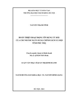 Luận văn Hoàn thiện hoạt động tín dụng ưu đãi của chi nhánh ngân hàng chính sách xã hội tỉnh Phú Thọ