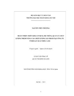 Luận văn Hoàn thiện triển khai áp dụng hệ thống quản lý chất lượng nhằm nâng cao chất lượng sản phẩm tại công ty tnhh sản xuất Phúc Lâm