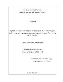 Luận văn Một số giải pháp để áp dụng hệ thống quản lý chất lƣợng toàn diện tqm (total quality managament) tại công ty cổ phẩn Arksun