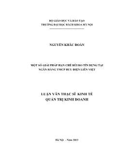 Luận văn Một số giải pháp hạn chế rủi ro tín dụng tại ngân hàng TMCP bưu điện Liên Việt