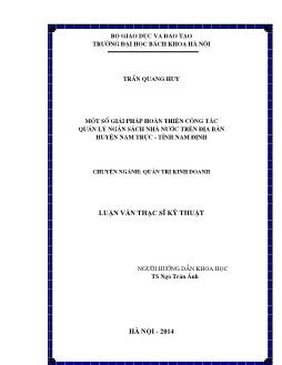Luận văn Một số giải pháp hoàn thiện công tác quản lý ngân sách nhà nước trên địa bàn huyện Nam trực - Tỉnh Nam Định