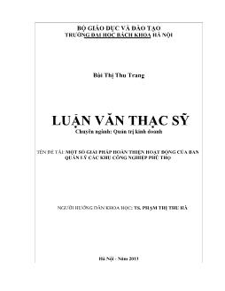 Luận văn Một số giải pháp hoàn thiện hoạt động của ban quản lý các khu công nghiệp Phú Thọ