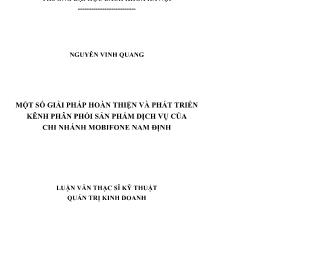 Luận văn Một số giải pháp hoàn thiện và phát triển kênh phân phối sản phẩm dịch vụ của chi nhánh mobifone Nam Định