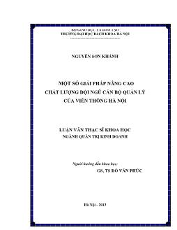 Luận văn Một số giải pháp nâng cao chất lượng đội ngũ cán bộ quản lý của viễn thông Hà Nội