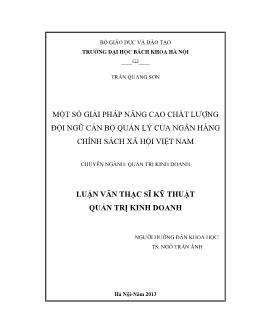 Luận văn Một số giải pháp nâng cao chất lượng đội ngũ cán bộ quản lý của ngân hàng chính sách xã hội Việt Nam