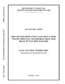 Luận văn Một số giải pháp nâng cao chất lượng nguồn nhân lực ngành hoá chất giai đoạn từ nay đến năm 2020