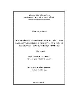 Luận văn Một số giải pháp nâng cao công tác an toàn vệ sinh lao động và phòng chống cháy nổ tại công ty xăng dầu khu vực 1 – Công ty TNHH một thành viên