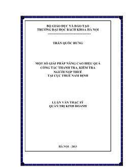 Luận văn Một số giải pháp nâng cao hiệu quả công tác thanh tra, kiểm tra người nộp thuế tại cục thuế Nam Định