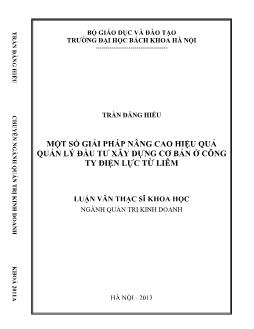 Luận văn Một số giải pháp nâng cao hiệu quả quản lý đầu tư xây dựng cơ bản ở công ty điện lực Từ Liêm