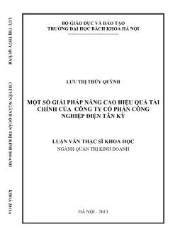 Luận văn Một số giải pháp nâng cao hiệu quả tài chính của công ty cổ phần công nghiệp điện Tân Kỳ