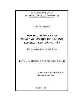 Luận văn Một số giải pháp nhằm nâng cao hiệu quả kinh doanh tại khách sạn Thái Nguyên