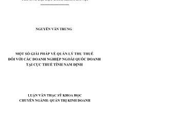 Luận văn Một số giải pháp về quản lý thu thuế đối với các doanh nghiệp ngoài quốc doanh tại cục thuế tỉnh Nam Định