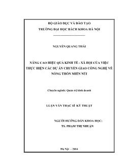 Luận văn Nâng cao hiệu quả kinh tế - Xã hội của việc thực hiện các dự án chuyển giao công nghệ về nông thôn miền núi