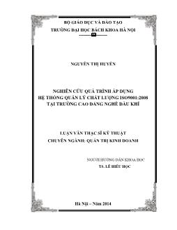 Luận văn Nghiên cứu quá trình áp dụng hệ thống quản lý chất lượng iso 9001 : 2008 tại trường cao đẳng nghề dầu khí