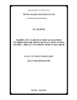 Luận văn Nghiên cứu và đề xuất một số giải pháp về triển khai hệ thống quản lý chất lượng iso 9001 – 2008 tại văn phòng tỉnh ủy Hòa Bình