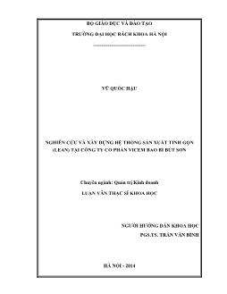 Luận văn Nghiên cứu và xây dựng hệ thống sản xuất tinh gọn (lean) tại công ty cổ phần vicem bao bì Bút Sơn