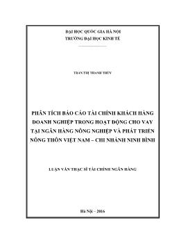 Luận văn Phân tích Báo cáo tài chính khách hàng doanh nghiệp trong hoạt động cho vay tại ngân hàng nông nghiệp và phát triển nông thôn Việt Nam – Chi nhánh Ninh Bình