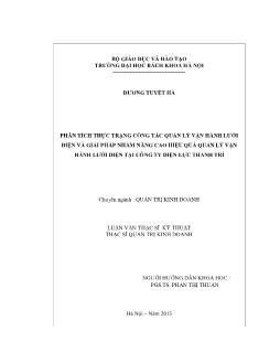 Luận văn Phân tích thực trạng công tác quản lý vận hành lưới điện và giải pháp nhằm nâng cao hiệu quả quản lý vận hành lưới điện tại công ty điện lực Thanh Trì