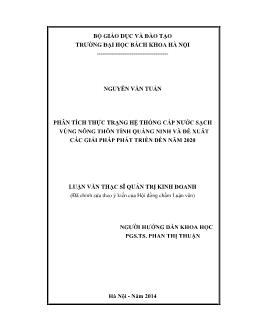 Luận văn Phân tích thực trạng hệ thống cấp nước sạch vùng nông thôn tỉnh Quảng ninh và đề xuất các giải pháp phát triển đến năm 2020