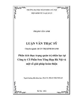 Luận văn Phân tích thực trạng quản trị nhân lực tại Công ty Cổ Phần Sơn Tổng Hợp Hà Nội và một số giải pháp hoàn thiện