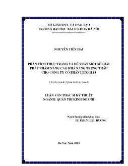 Luận văn Phân tích thực trạng và đề xuất một số giải pháp nhằm nâng cao khả năng trúng thầu cho công ty cổ phần Licogi 14