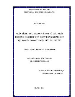 Luận văn Phân tích thực trạng và một số giải pháp để nâng cao hiệu quả hoạt động kiểm soát nội bộ của công ty điện lực Hải Dương