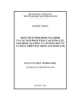 Luận văn Phân tích tình hình tài chính và các giải pháp nâng cao năng lực tài chính tại công ty cổ phần đầu tư và phát triển bất động sản Hudland