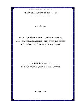 Luận văn Phân tích tình hình tài chính và những giải pháp nhằm cải thiện khả năng tài chính của công ty cổ phần MCO Việt Nam