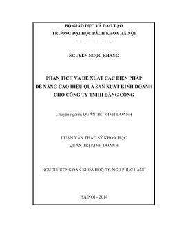 Luận văn Phân tích và đề xuất các biện pháp để nâng cao hiệu quả sản xuất kinh doanh cho công ty TNHH Đăng Công