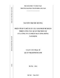 Luận văn Phân tích và đề xuất các giải pháp để hoàn thiện công tác quản trị nhân sự của công ty cổ phần may sông Hồng Nam Định