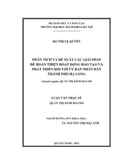 Luận văn Phân tích và đề xuất các giải pháp để hoàn thiện hoạt động đào tạo và phát triển đối với ủy ban nhân dân thành phố Hạ Long