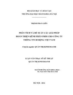 Luận văn Phân tích và đề xuất các giải pháp hoàn thiện kênh phân phối cho công ty thông tin di động Việt Nam