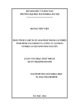 Luận văn Phân tích và đề xuất giải pháp nhằm cải thiện tình hình tài chính của công ty cổ phần cơ điện luyện kim Thái Nguyên