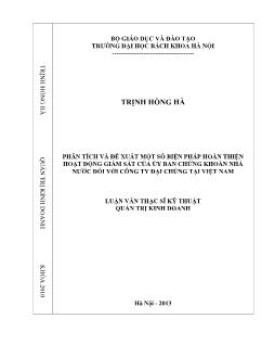 Luận văn Phân tích và đề xuất một số biện pháp hoàn thiện hoạt động giám sát của ủy ban chứng khoán nhà nước đối với công ty đại chúng tại Việt Nam
